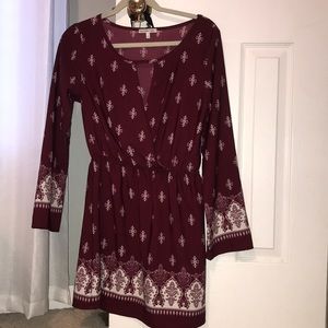 Maroon Long Sleeve Mini Dress